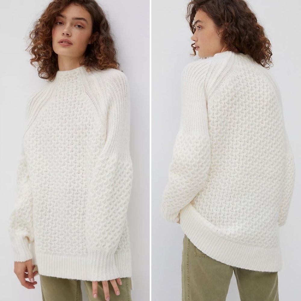Anthropologie White Bia Mock Neck Tunic Oversized Sweater Women’s Size Small